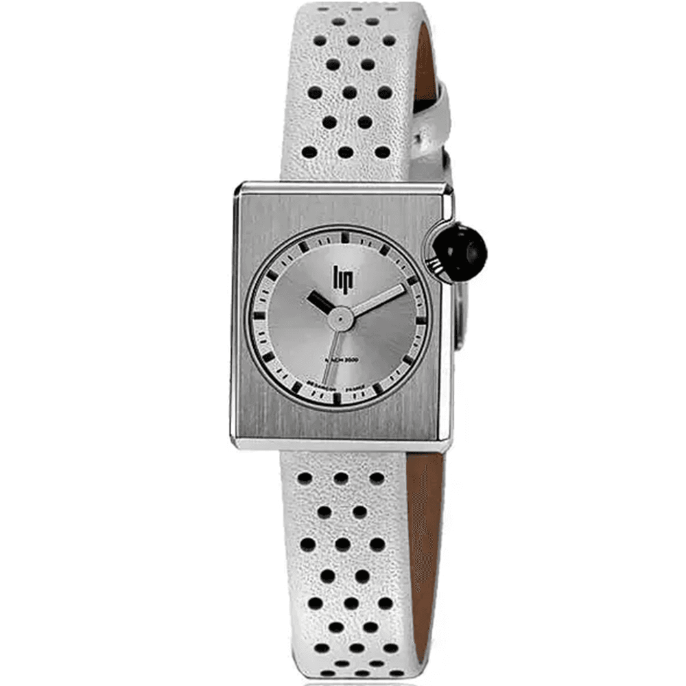 Lip Montre LIP Femme MACH 2000 30 mm Cadran argenté bracelet cuir blanc