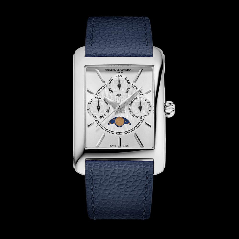 Frédérique Constant Montre Frédérique Constant Classics Carrée Calendar Moonphase Quartz Cadran Argent Bracelet Cuir - FC-265S4C6