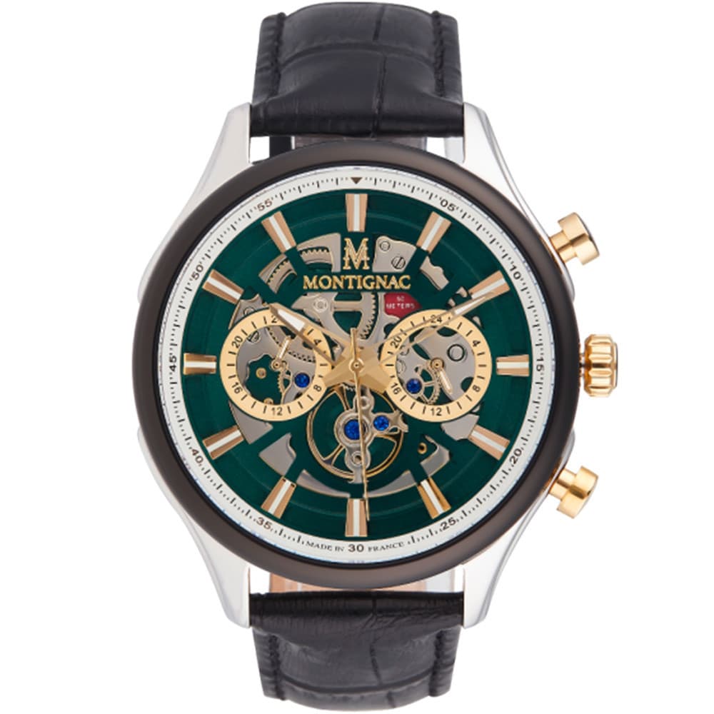 Montignac Montre Montignac Collection Rond en Cuir Noir