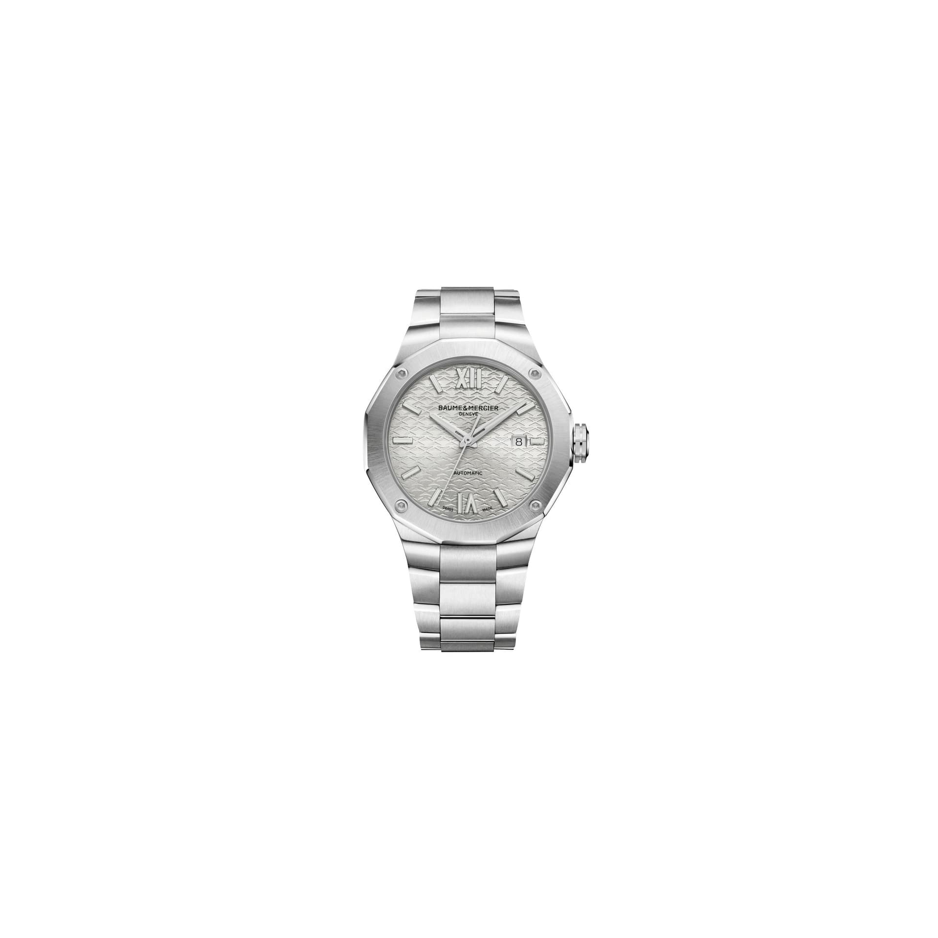 Baume & Mercier Montre Baume et Mercier Riviera automatique cadran blanc bracelet acier 42 mm
