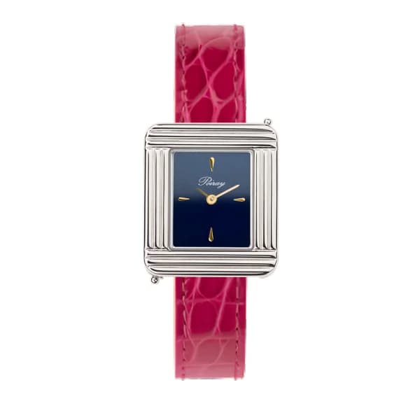 Poiray Montre Poiray Ma Première Mini Acier Cadran Bleu Bracelet Alligator Rose