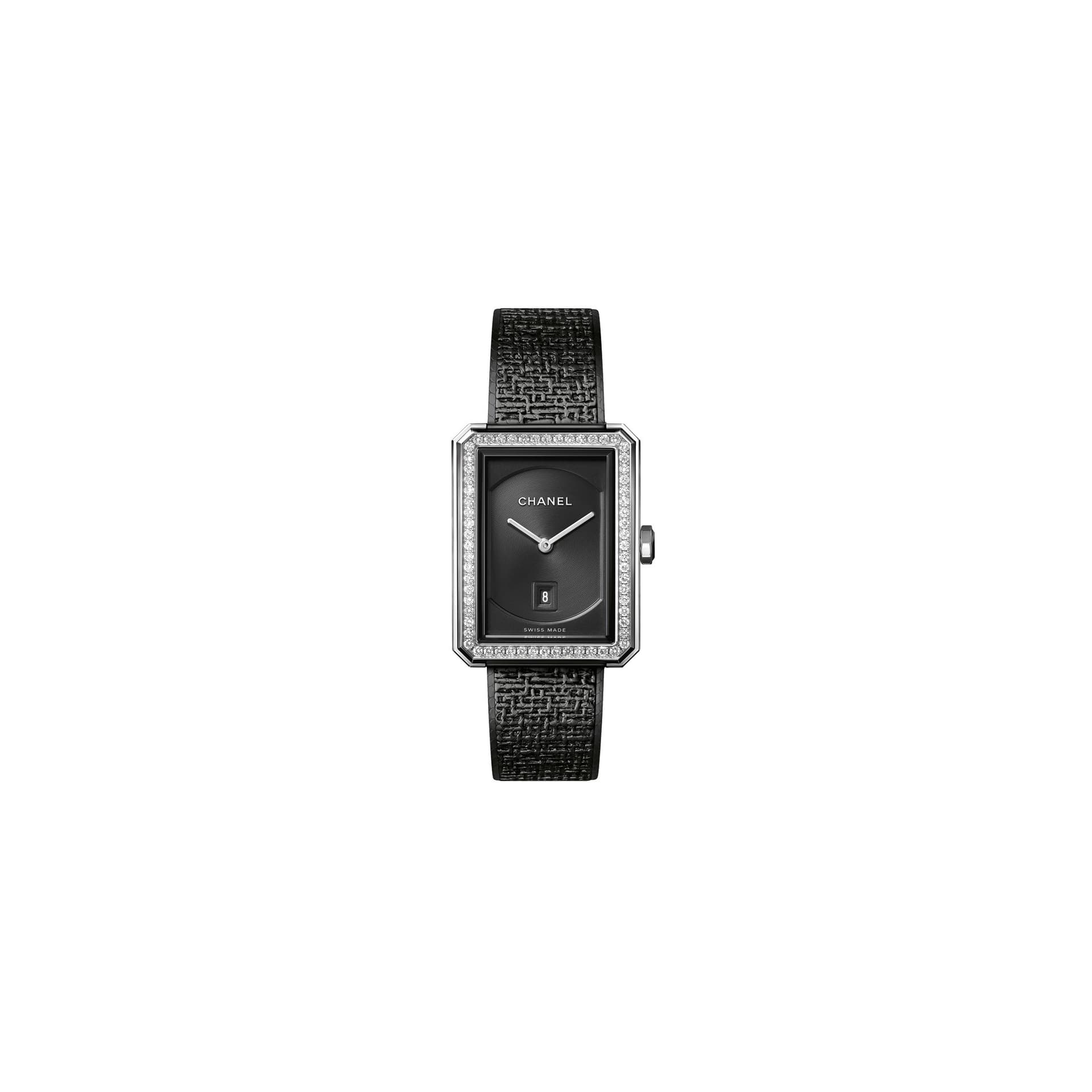Chanel Montre CHANEL BOY∙FRIEND tweed noir cadran noir lunette sertie moyen modèle