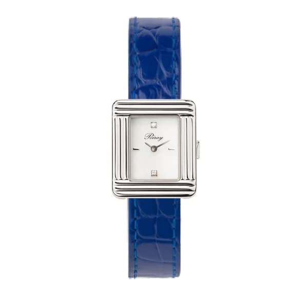 Poiray Montre Poiray Ma Première Mini Acier Cadran Serti Bracelet Alligator Bleu