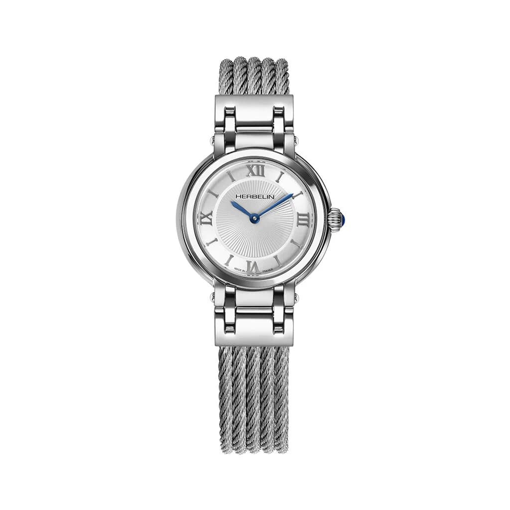 Michel Herbelin Montre Galet Quartz Blanc Argenté & Acier 17430BC28