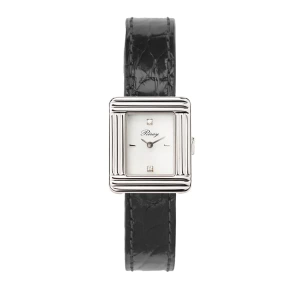 Poiray Montre Poiray Ma Première Mini Acier Cadran Serti Bracelet Alligator Noir