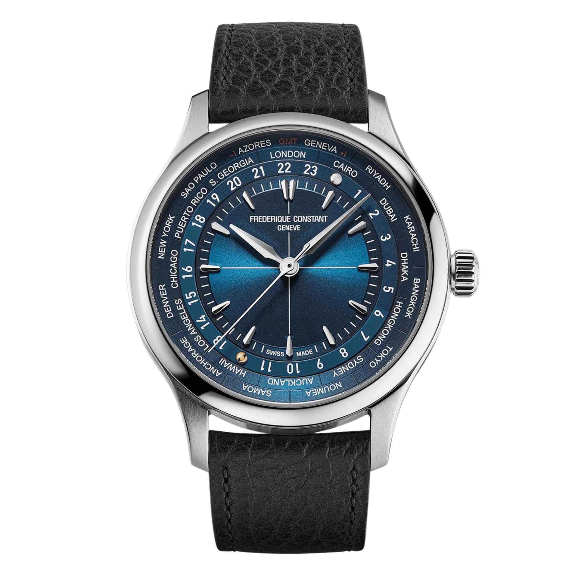 Frédérique Constant Montre Frédérique Constant x Watch Angels Classics Worldtimer automatique cadran bleu bracelet cuir 40 mm