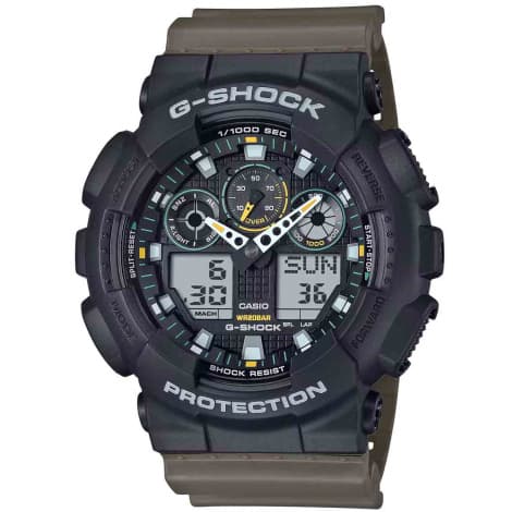 Casio Montre GShock Classic - Série GA-100 - Noir & Kaki 55 × 51.2 mm- GA-100TU-1A3