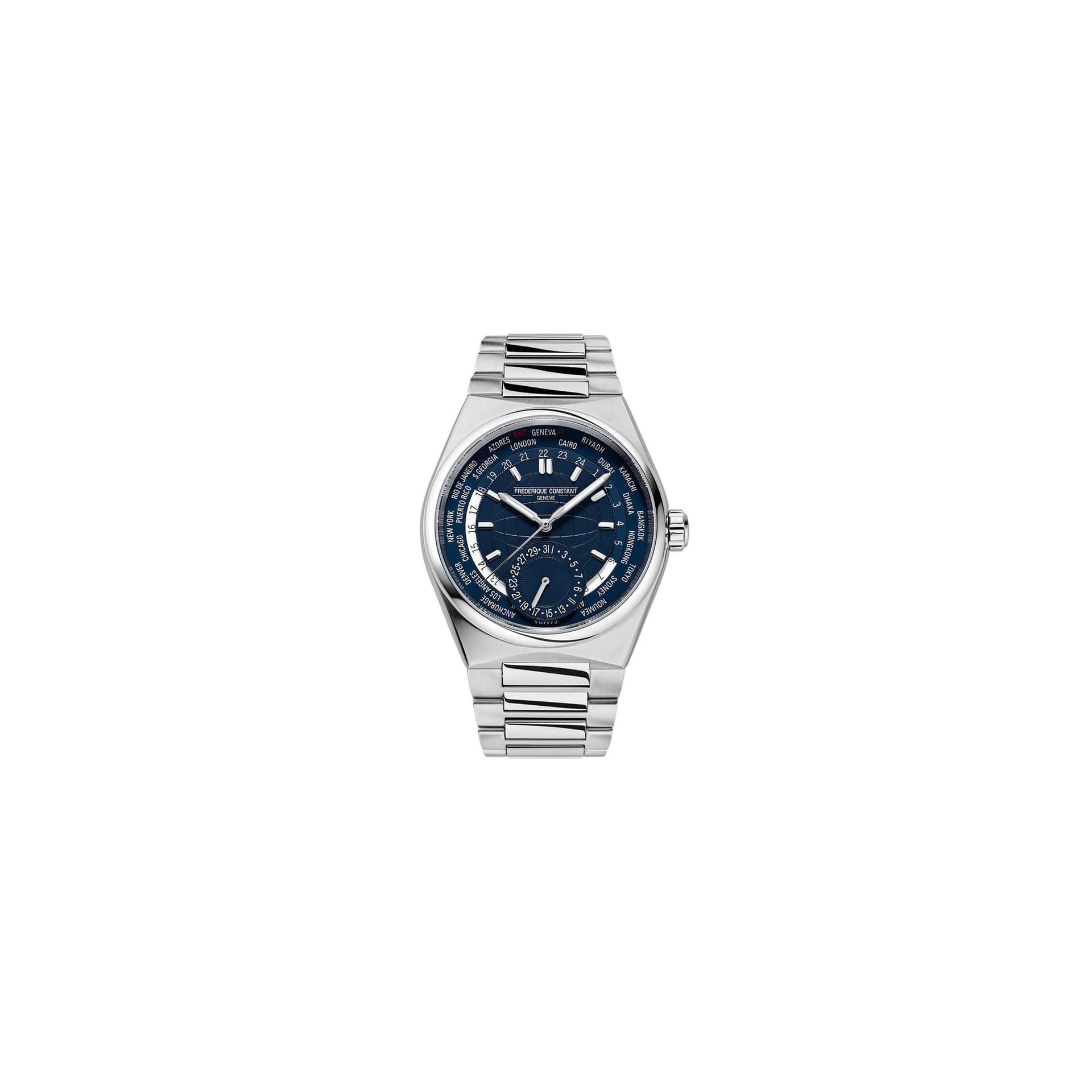 Frédérique Constant Montre Frédérique Constant Highlife Worldtimer Manufacture automatique cadran bleu bracelet acier 41 mm