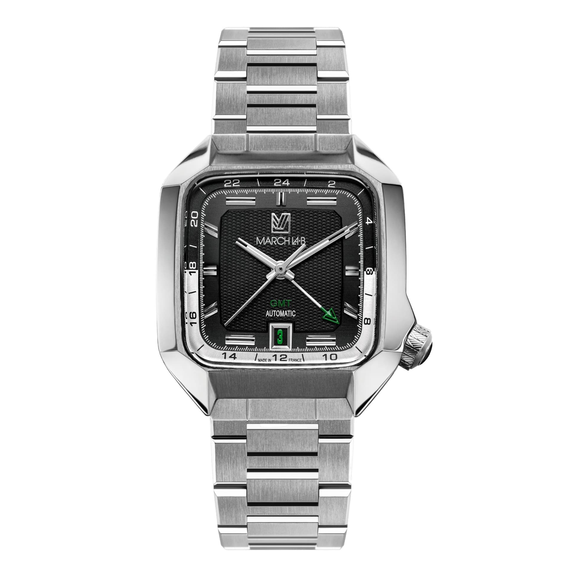 March LA.B Montre March LA.B AM2 GMT Automatique Cadran Black Acier Brossé 3 maillons