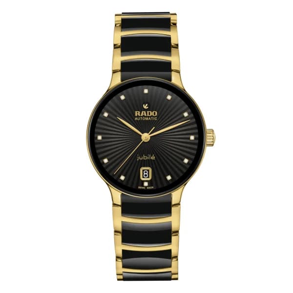 Rado Montre Rado Centrix Auto Cadran Noir Index Diamants PVD Jaune 35mm