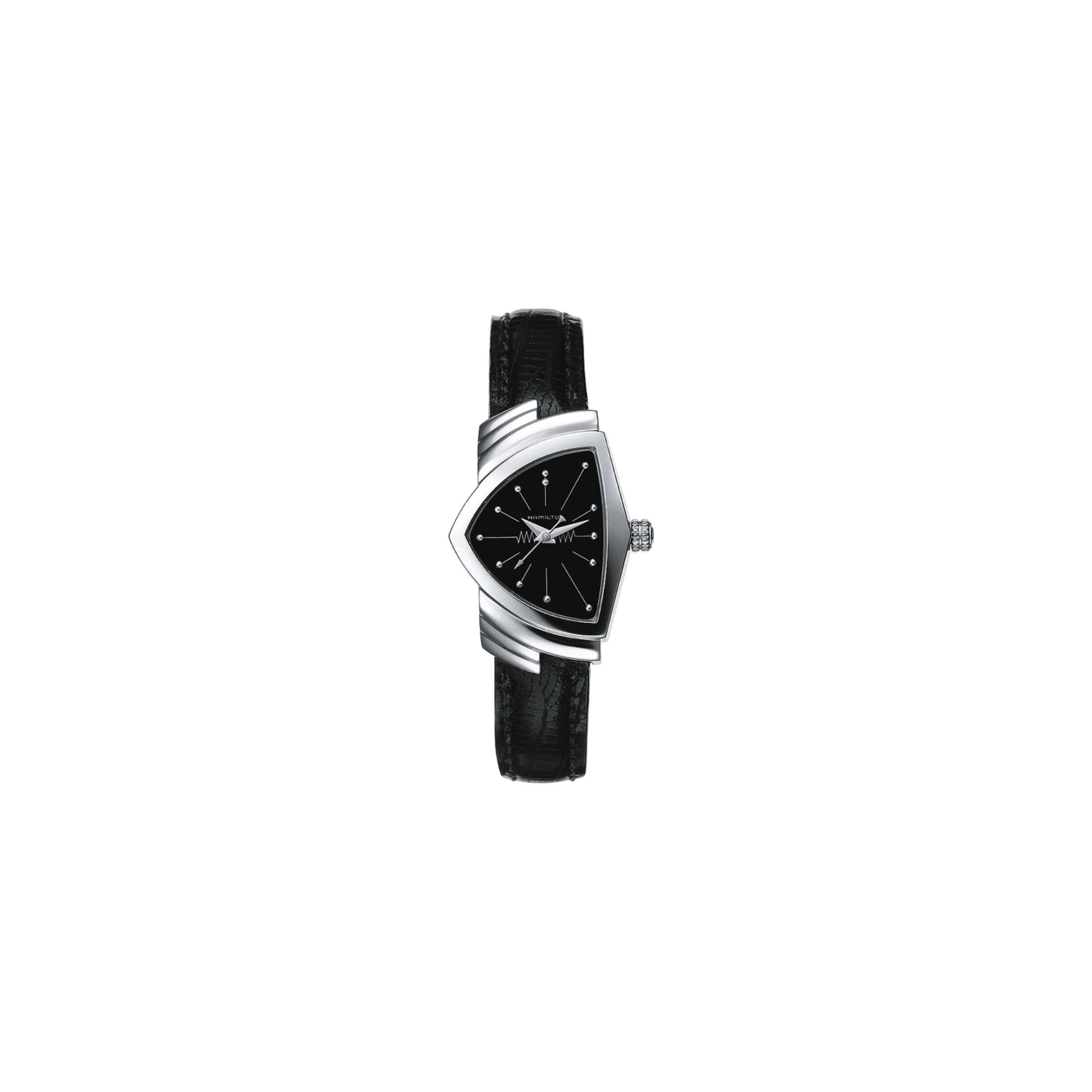 Hamilton Montre Hamilton Ventura Classic S quartz cadran noir bracelet cuir de veau grainé façon lézard noir