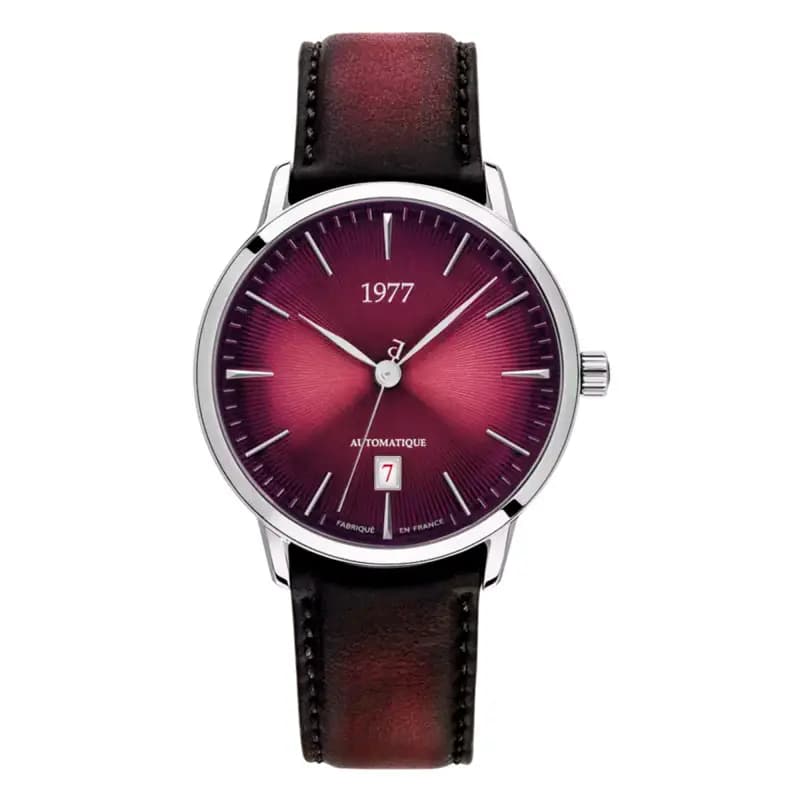 1977 Montre EDMOND lie de vin argenté cuir 1977P01155