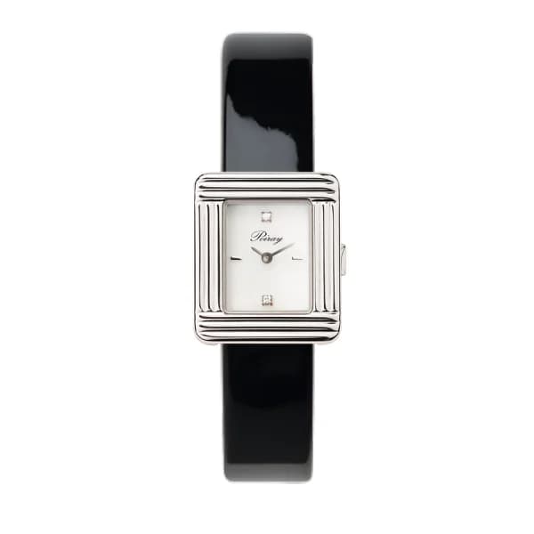 Poiray Montre Poiray Ma Première Mini Acier Cadran Serti Bracelet Veau Vernis Noir