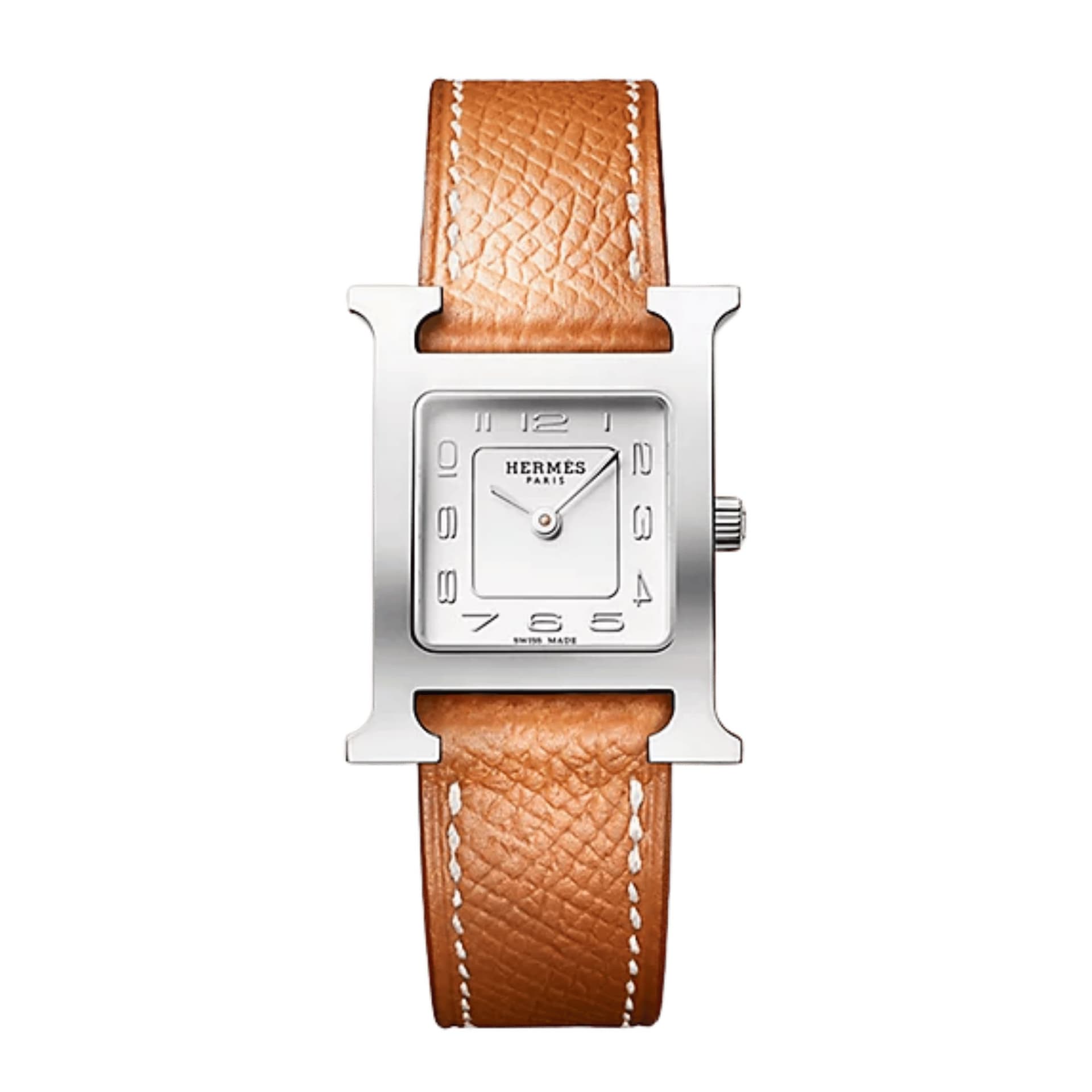 Hermès Montre HERMÈS Heure H Petit Modèle quartz cadran argenté bracelet cuir Epsom gold 25 mm