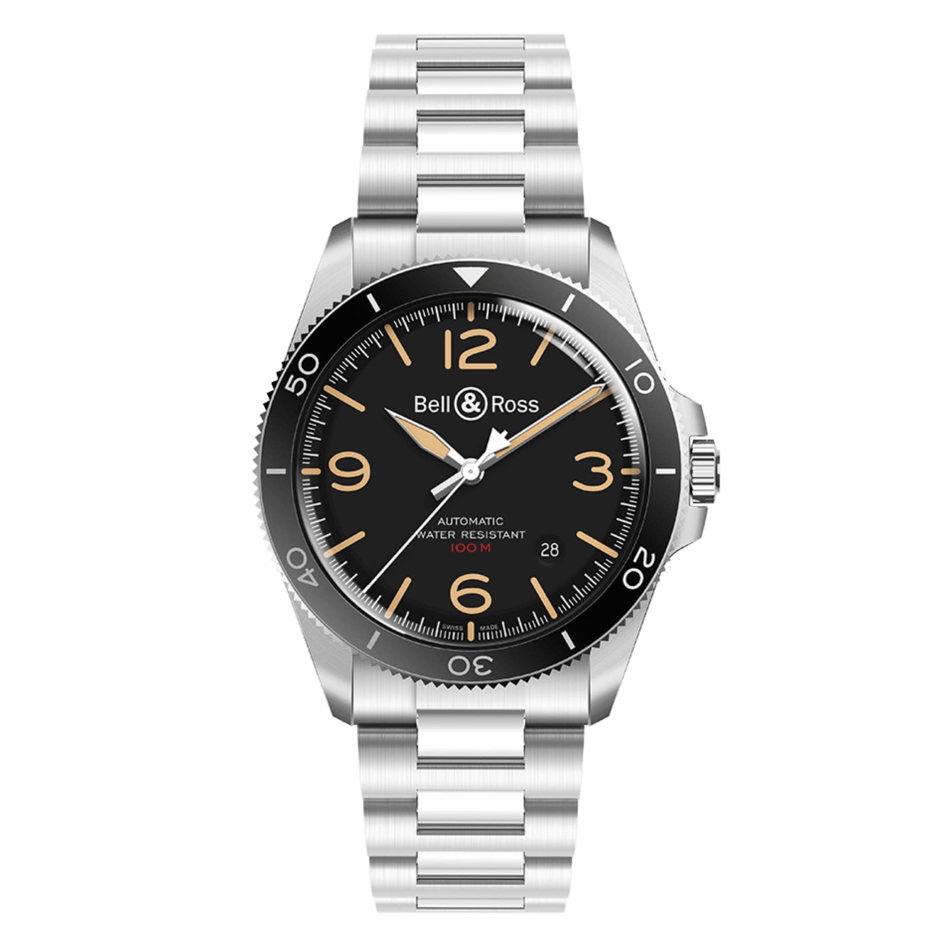 Bell & Ross Montre Bell &amp; Ross BR V2-92 Steel Heritage automatique cadran noir bracelet acier 41 mm