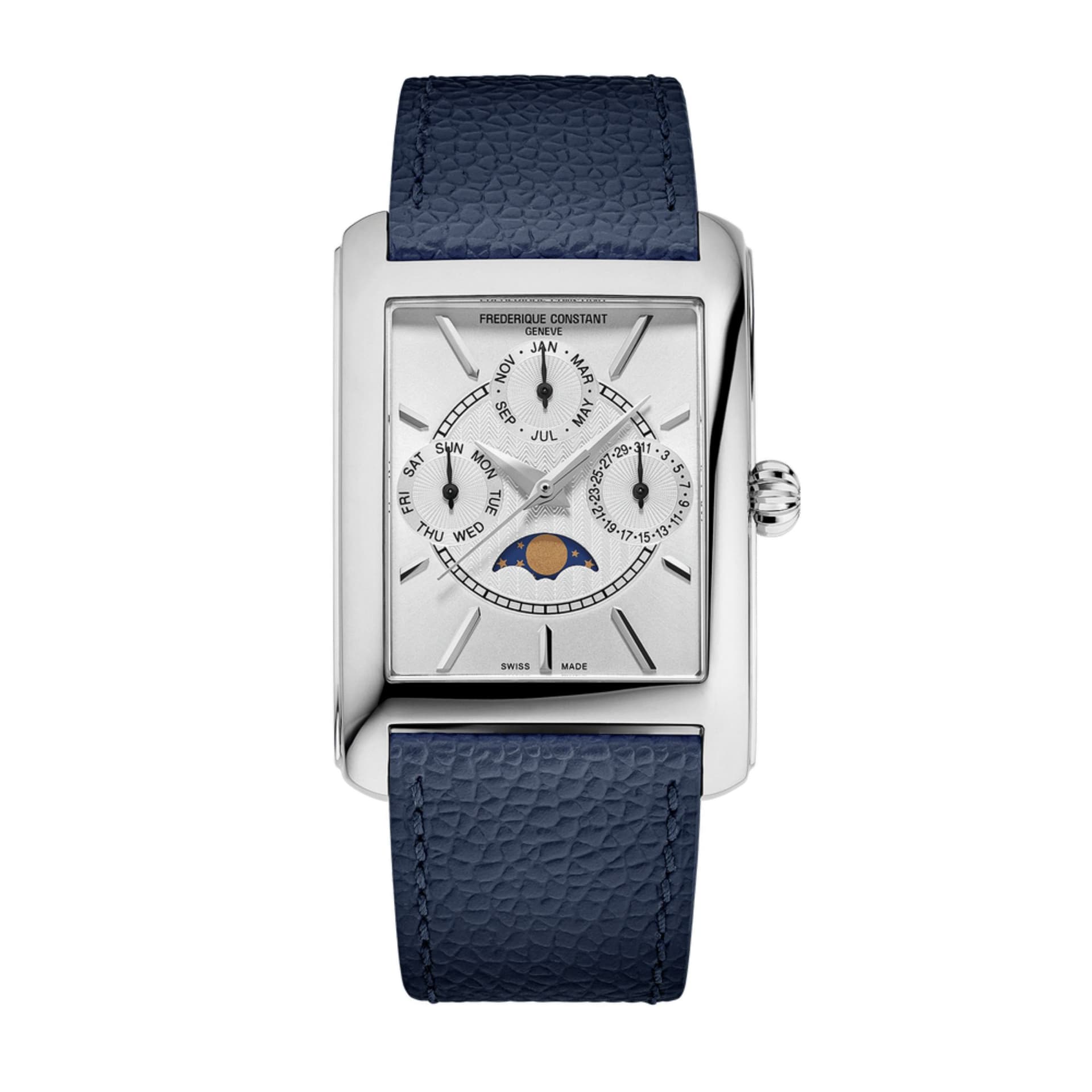 Frédérique Constant Montre Frédérique Constant Classics Carrée Calendar Moonphase quartz cadran argenté bracelet cuir 30 x 42 mm