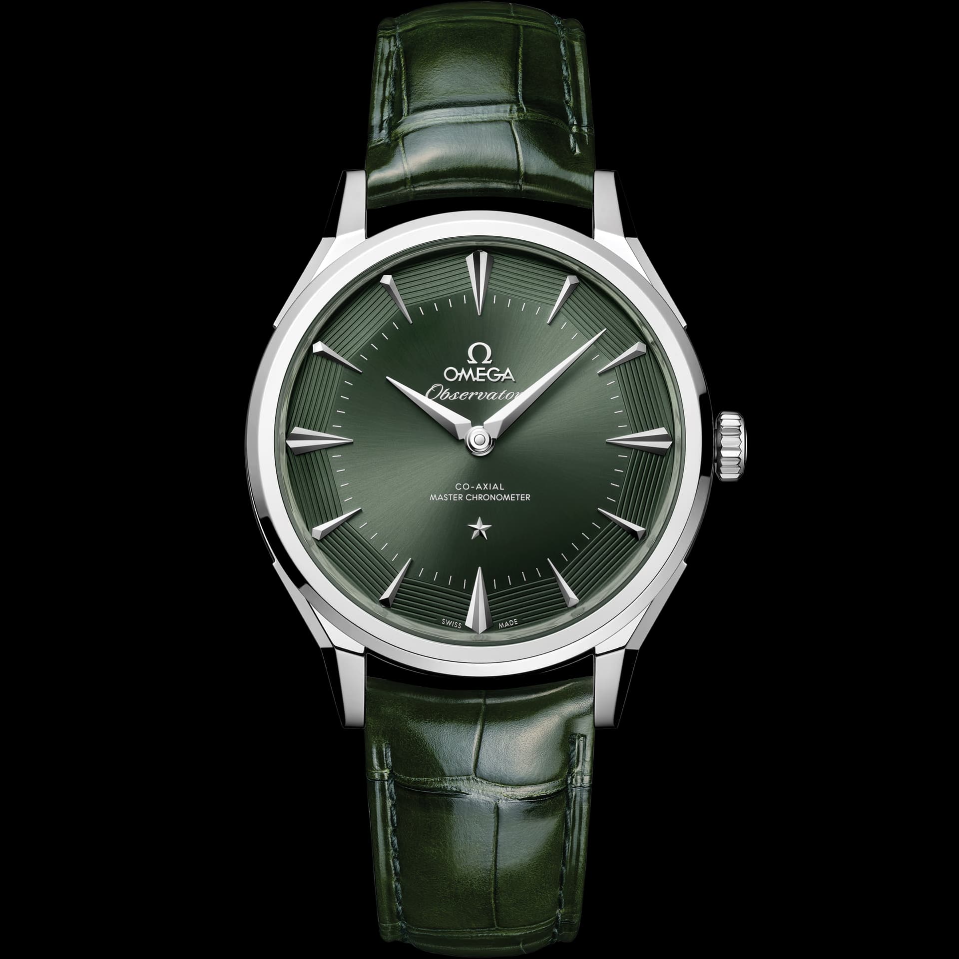 Omega Constellation 39,4 mm, O-MEGASTEEL sur alligator