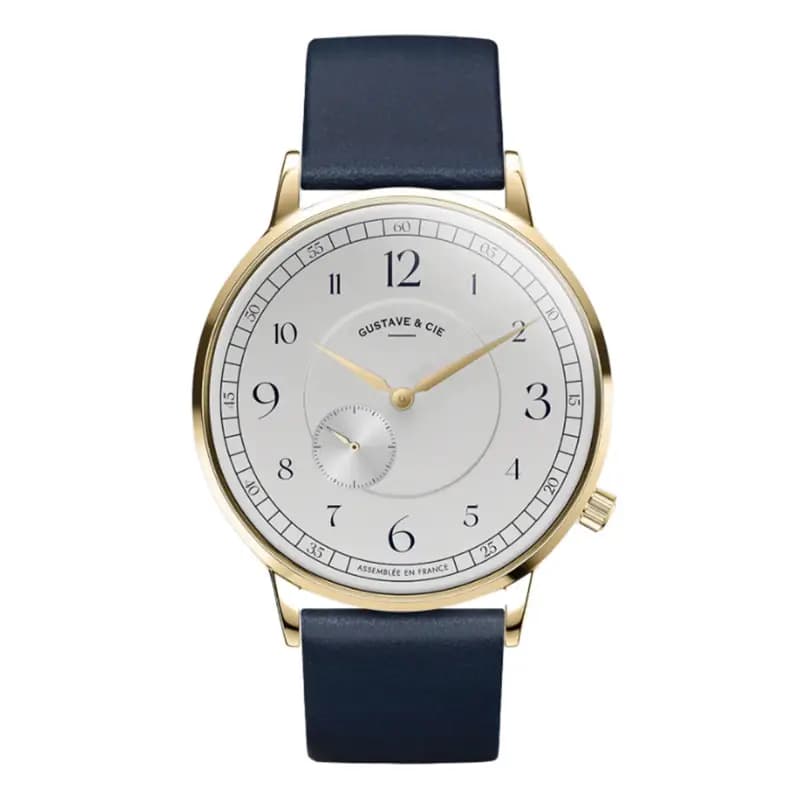 Gustave & Cie Montre 12H Hector Or & Blanc Cuir Bleu Océan 40mm