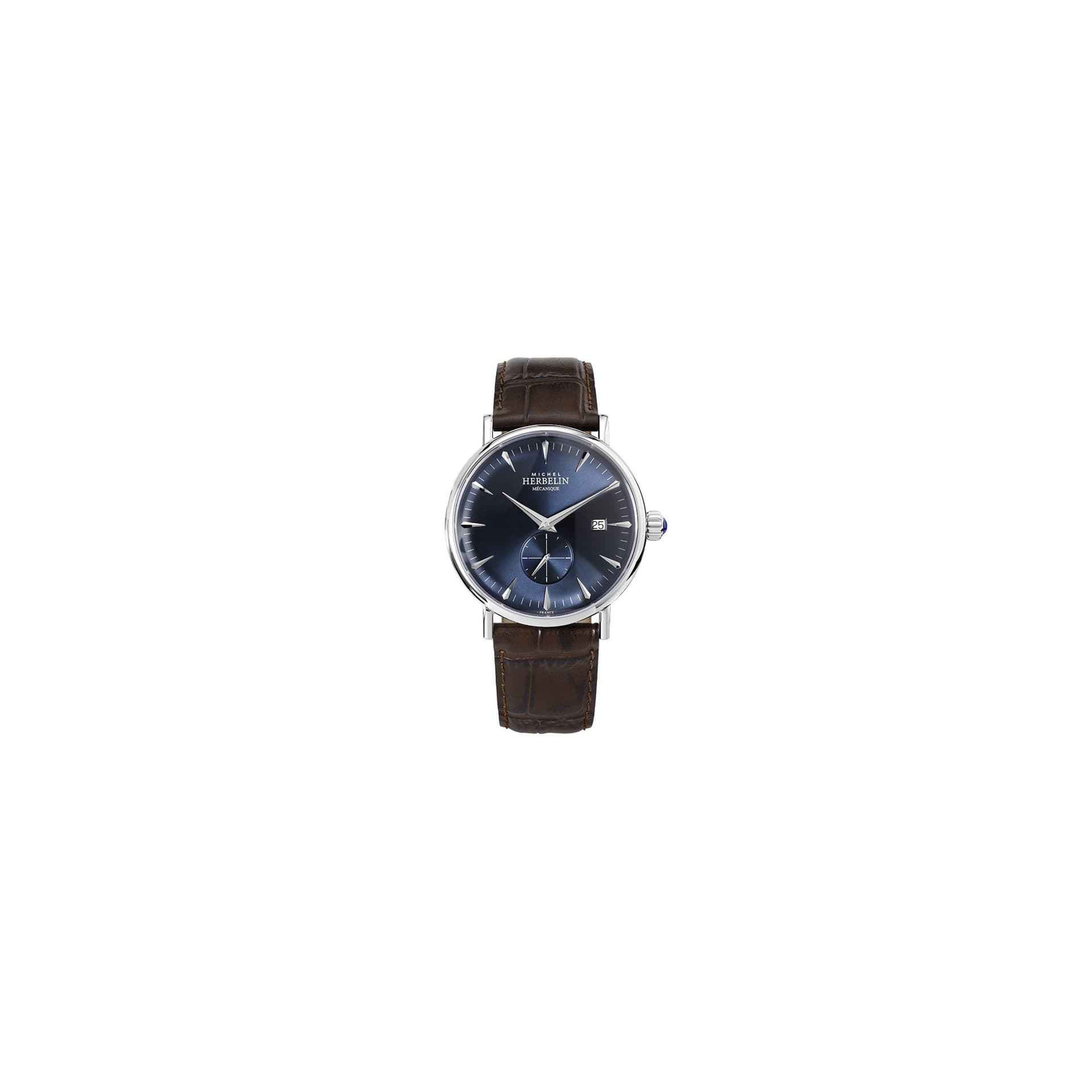 Michel Herbelin Montre Michel Herbelin Inspiration 1947 mécanique cadran bleu bracelet cuir marron 40 mm