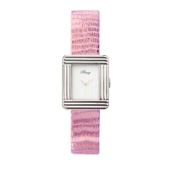 Poiray Montre Poiray Ma Première Mini Acier Cadran Ligné Bracelet Chèvre Rose