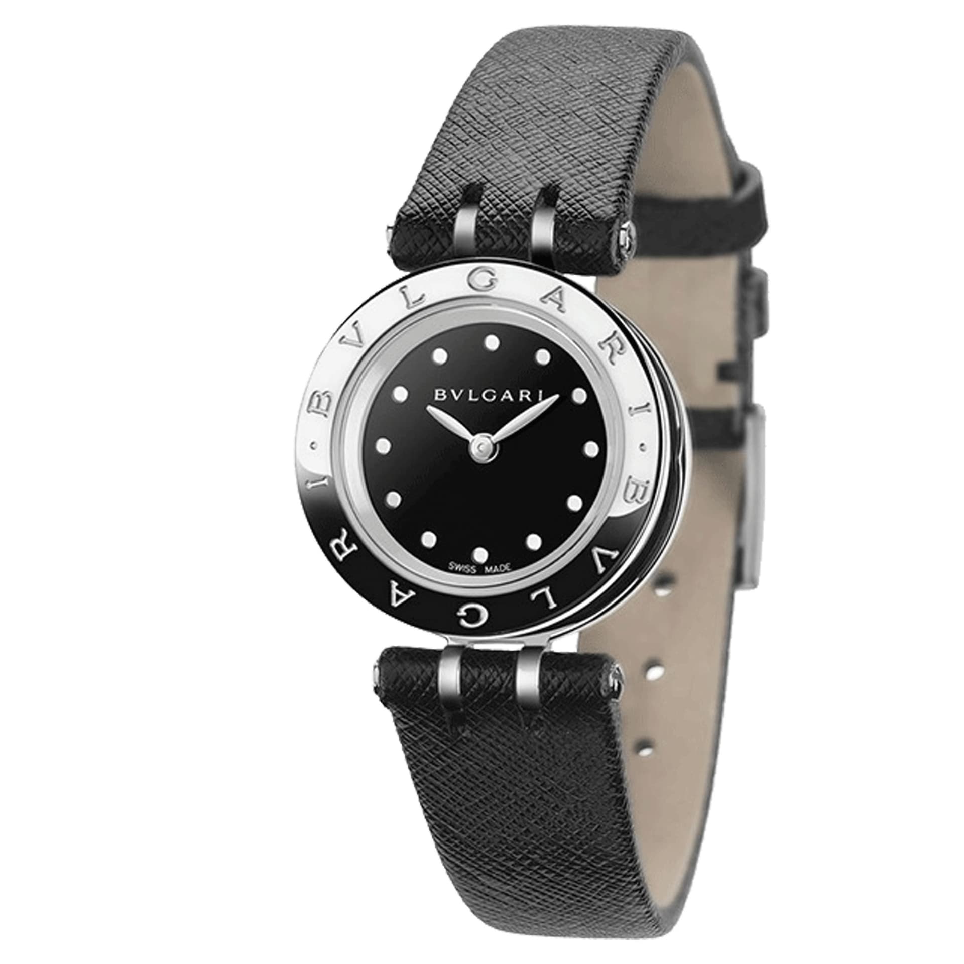Bulgari Montre Bulgari B.Zero1 quartz cadran noir bracelet cuir noir 23 mm