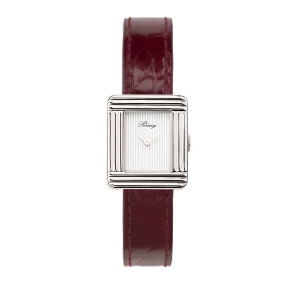 Poiray Montre Poiray Ma Première Mini Acier Cadran Ligné Bracelet Alligator Bordeaux
