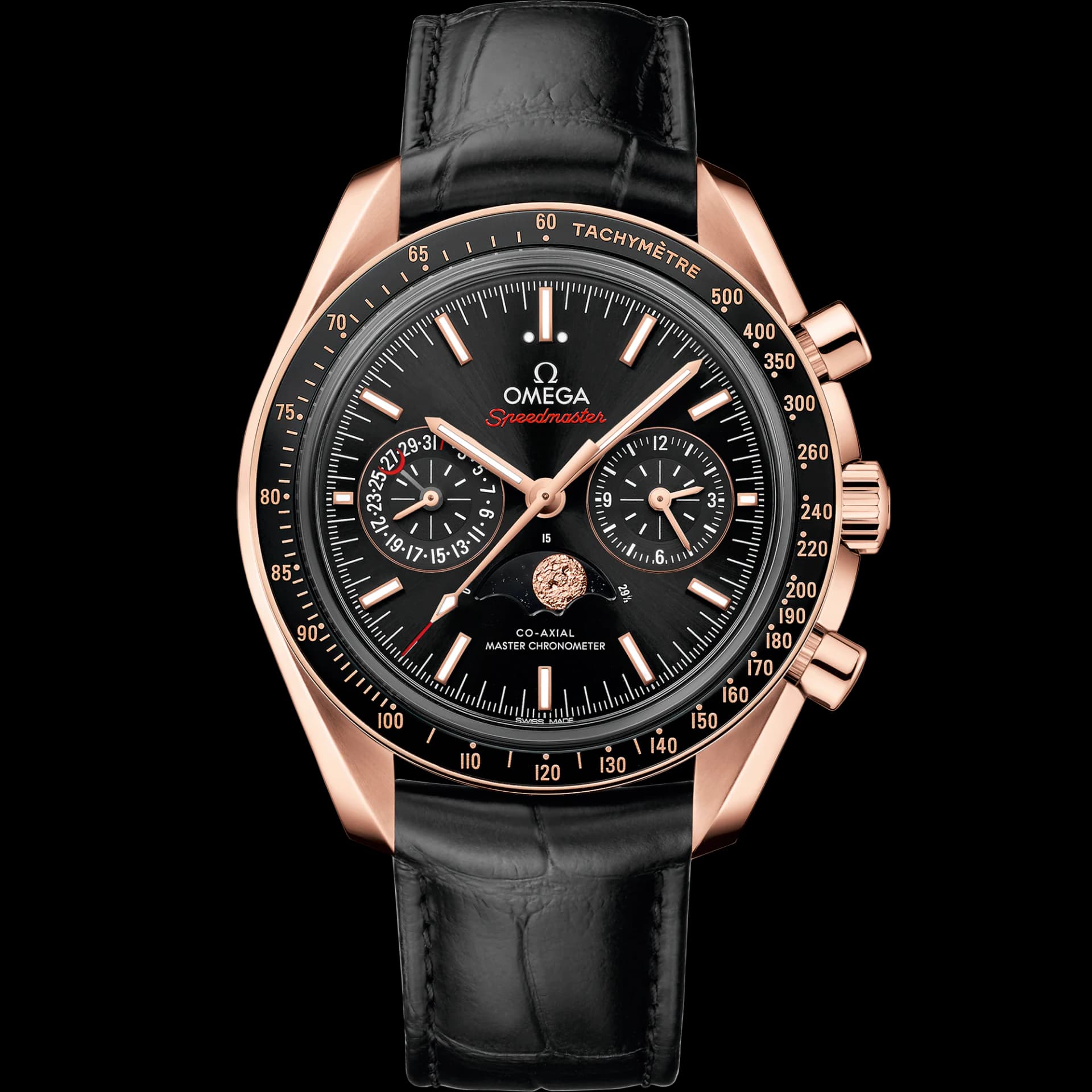 Omega Speedmaster 44,25 mm, or Sedna™ sur bracelet en cuir