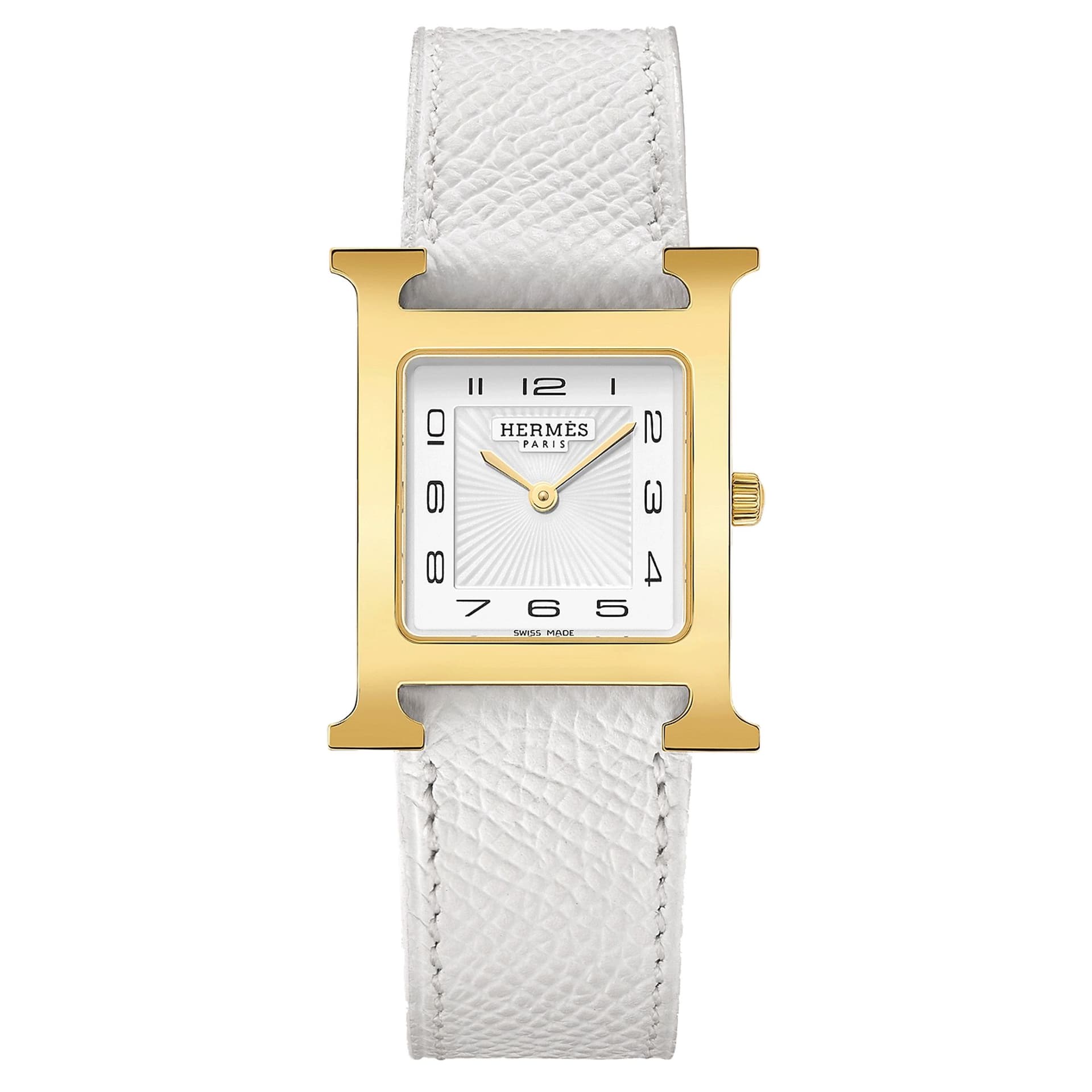 Hermès Montre HERMÈS Heure H Moyen Modèle PVD quartz cadran blanc bracelet cuir blanc 30 mm