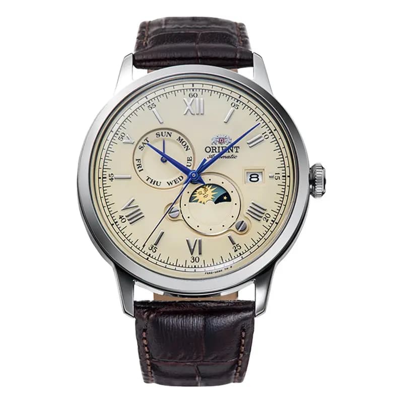 Orient Montre Automatique Orient Collection Classic Sun &amp; Moon en Cuir Marron