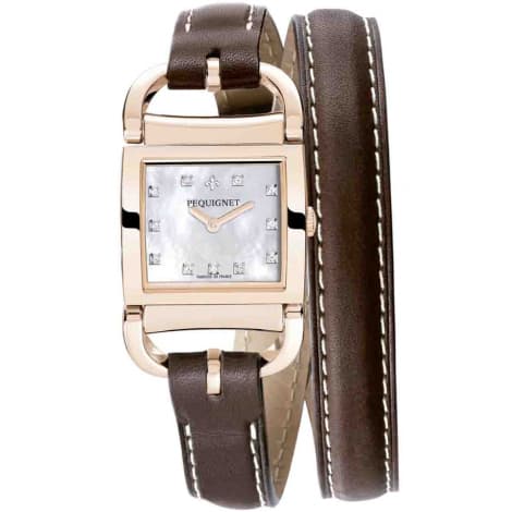 Pequignet E. Montre Pequignet Attellage Quartz - Cadran Nacre Blanc - Bracelet Marron Foncé - 5896508CD-DTC