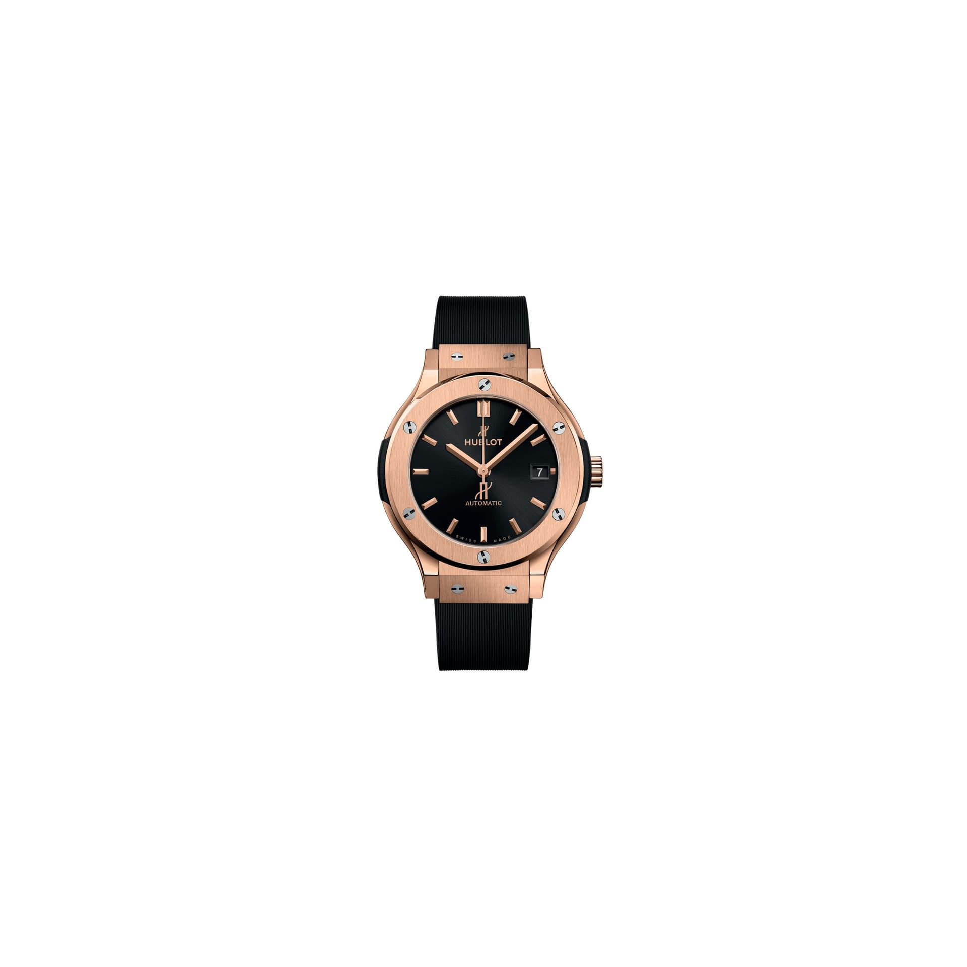 Hublot Montre Hublot Classic Fusion King Gold automatique cadran noir bracelet caoutchouc noir 38 mm