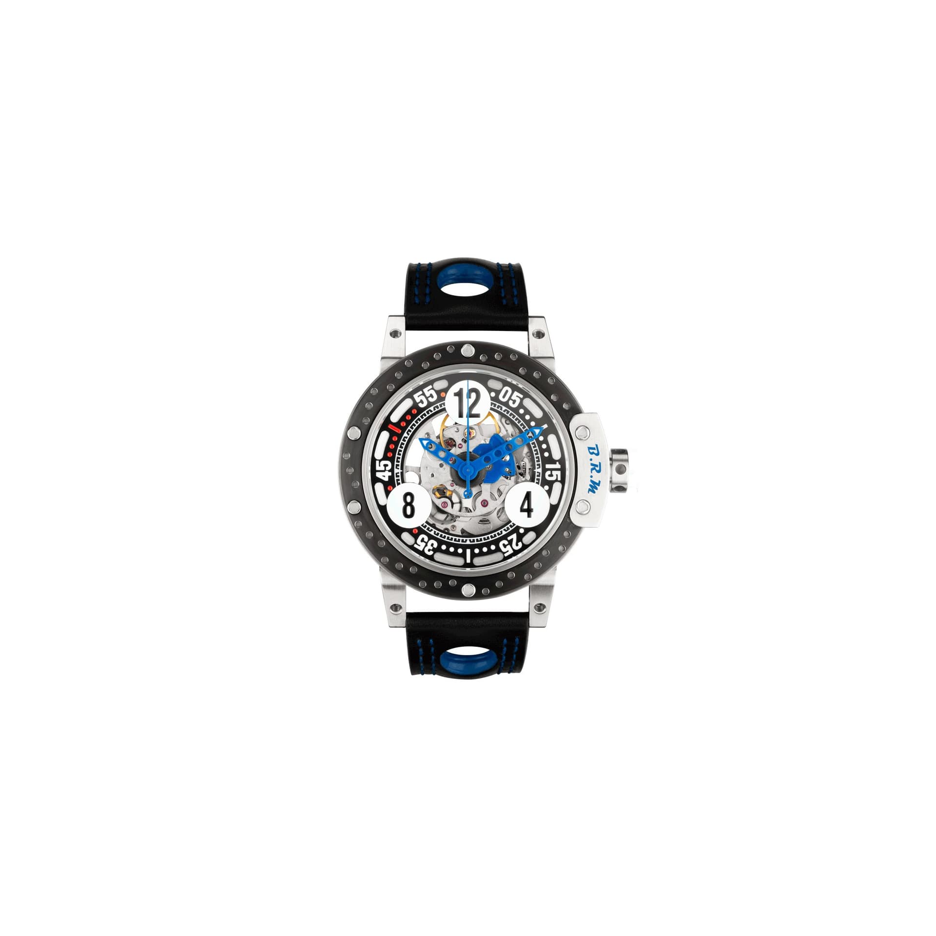 B.R.M Montre BRM DDF6 automatique titane cadran squeletté bracelet cuir noir 46 mm
