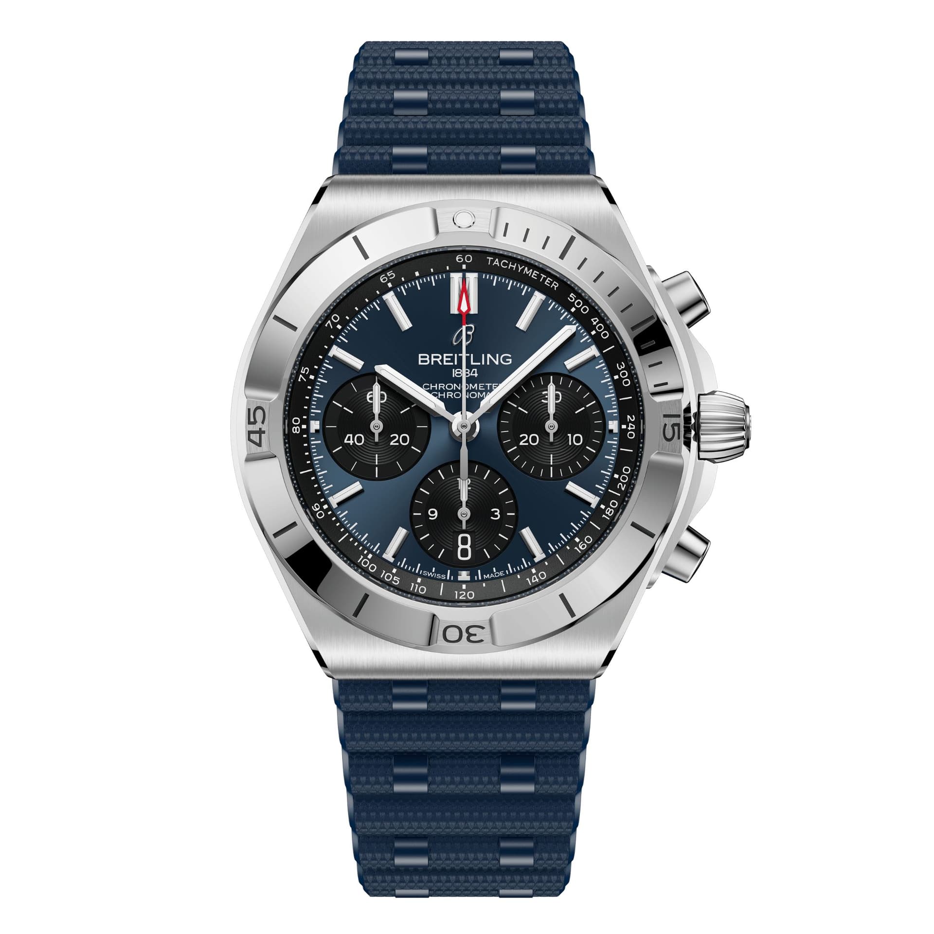 Breitling Montre Breitling Chronomat B01 Chronograph automatique cadran bleu bracelet caoutchouc 42 mm