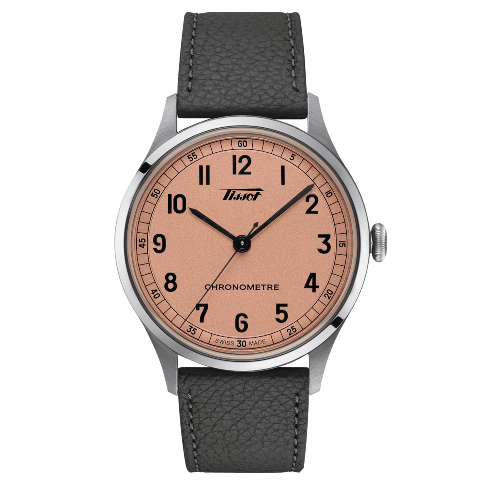Tissot Montre Tissot Heritage COSC 1938 automatique cadran rose bracelet cuir gris 39 mm