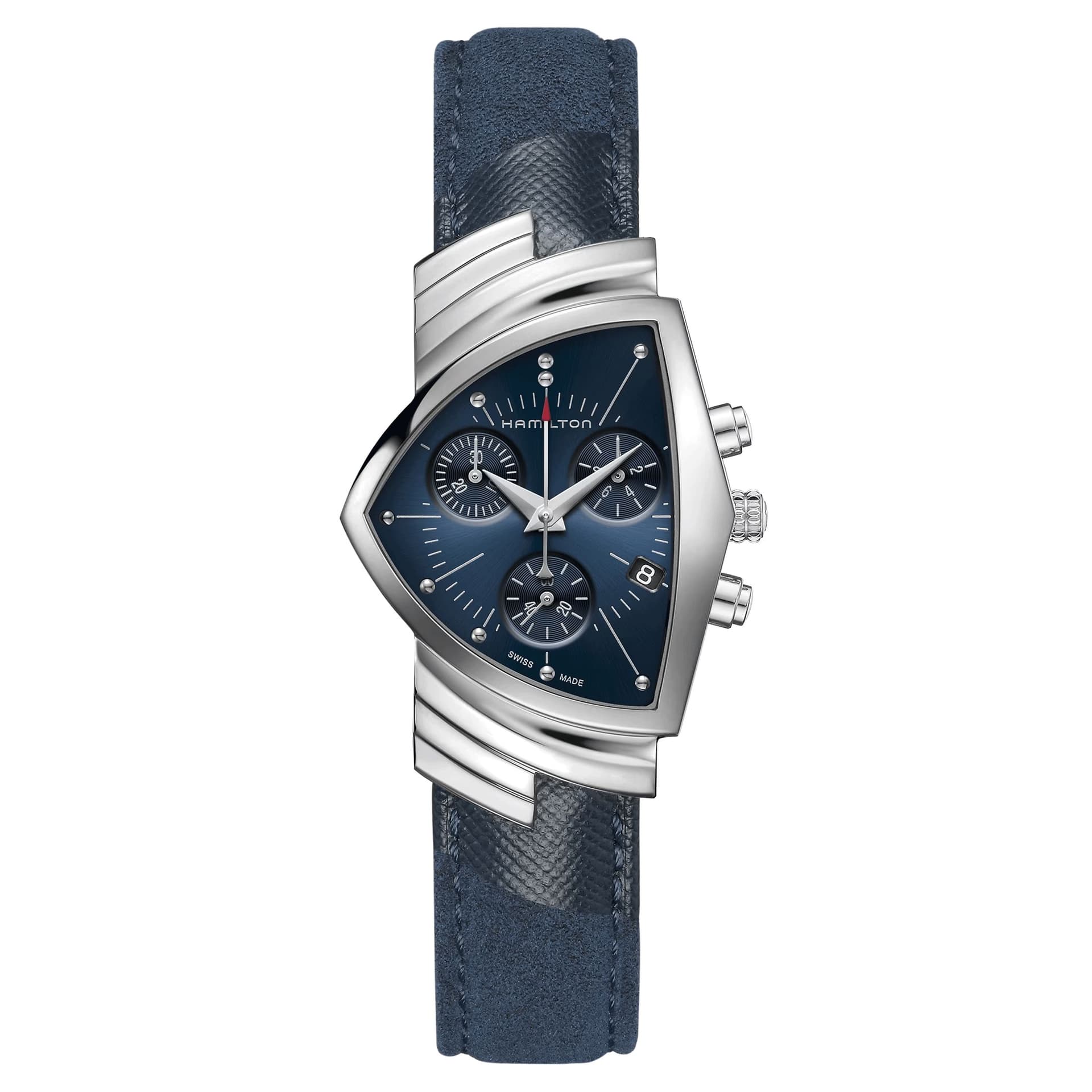Hamilton Montre Hamilton Ventura Blue Chrono quartz cadran bleu bracelet cuir bleu 32,3 x 50,3 mm