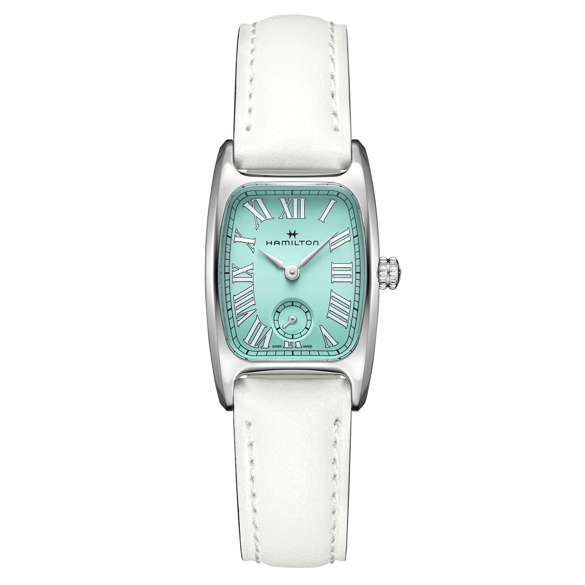 Hamilton Montre Hamilton American Classic Boulton Small Second M quartz cadran vert bracelet cuir blanc 23,5 x 27,4 mm