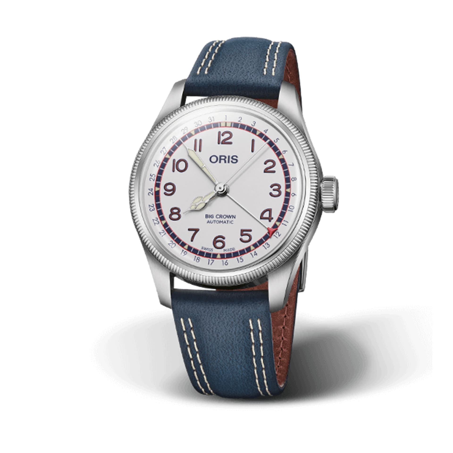 Oris Montre Oris Big Crown Pointer Date Hank Aaron automatique cadran blanc bracelet cuir 40 mm