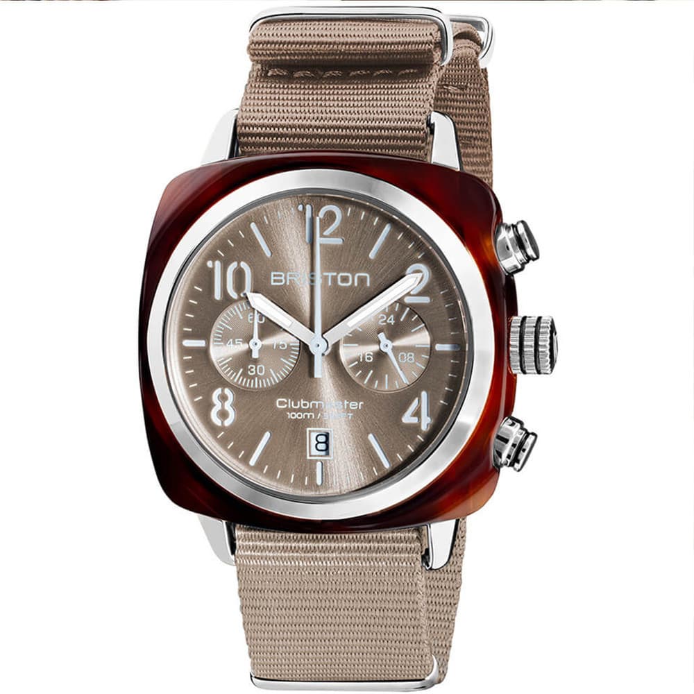 Briston Montre Briston Collection Clubmaster Chrono en Nato Nylon Taupe