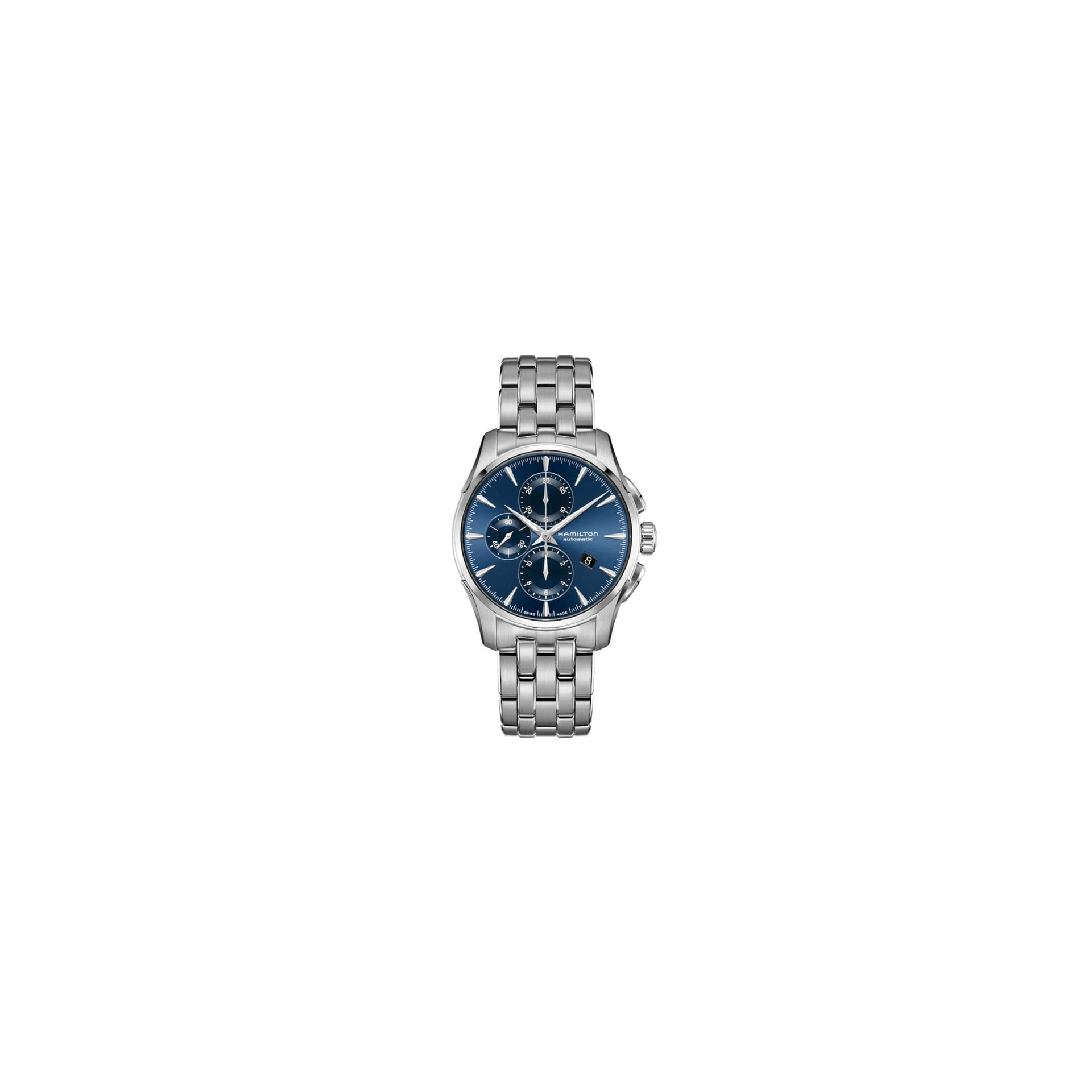 Hamilton Montre Hamilton Jazzmaster Auto Chrono cadran soleillé bleu bracelet acier 42 mm