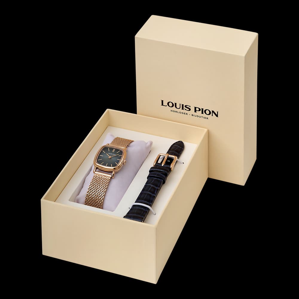 Louis Pion Coffret Montre quartz Femme Rose Bleu foncé