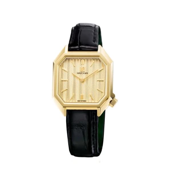 March LA.B Montre March LA.B Milady Mansart Electrique Chevrons Or Alligator Noir