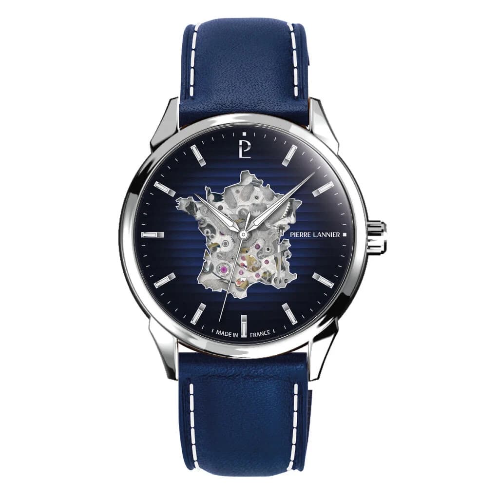 Pierre Lannier Montre Automatique Pierre Lannier Collection Monarck en Cuir Bleu
