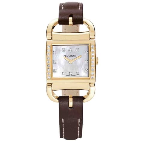 Pequignet E. Montre Pequignet Attellage Quartz - Cadran Nacre Blanc - Bracelet Marron Foncé - 5895509CD
