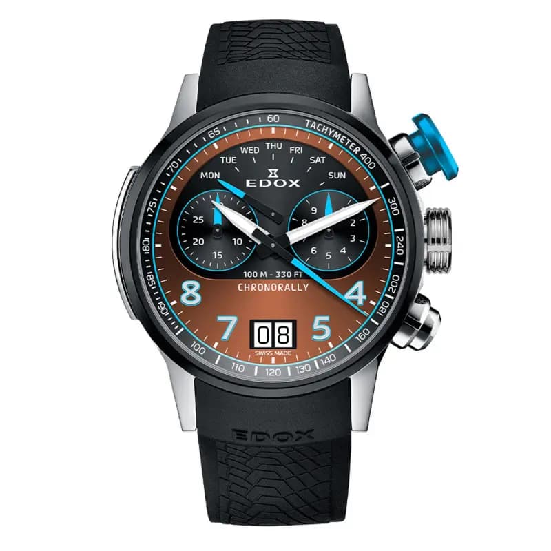 Edox Montre Chronorally Chronograph 45 38003-TINBU-BRNBU
