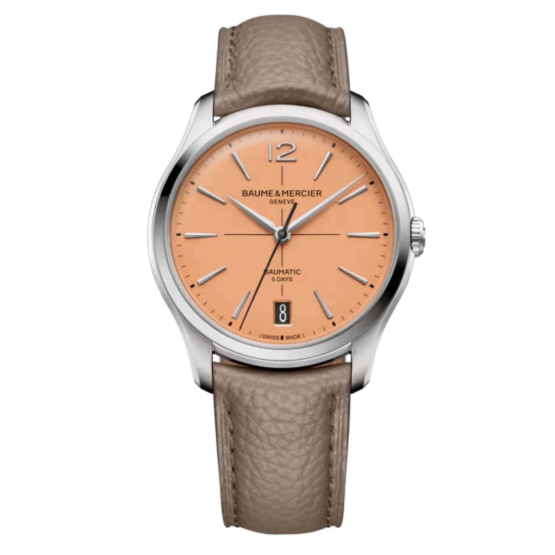 Baume & Mercier Montre Baume et Mercier Clifton automatique cadran saumon bracelets cuir beige et noir 39 mm