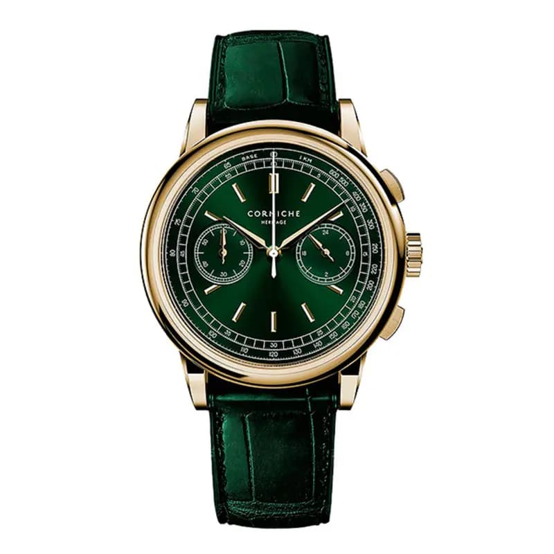 Corniche Montre Heritage Chronograph Yellow Gold with Green Dial
