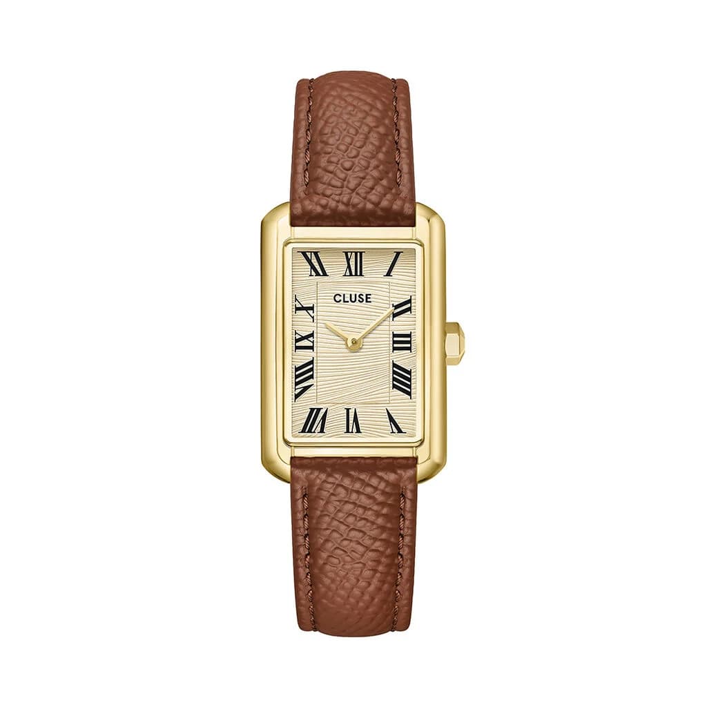 Cluse Belisenna Watch Leather, Nutshell, Sand Textured, Gold Colour