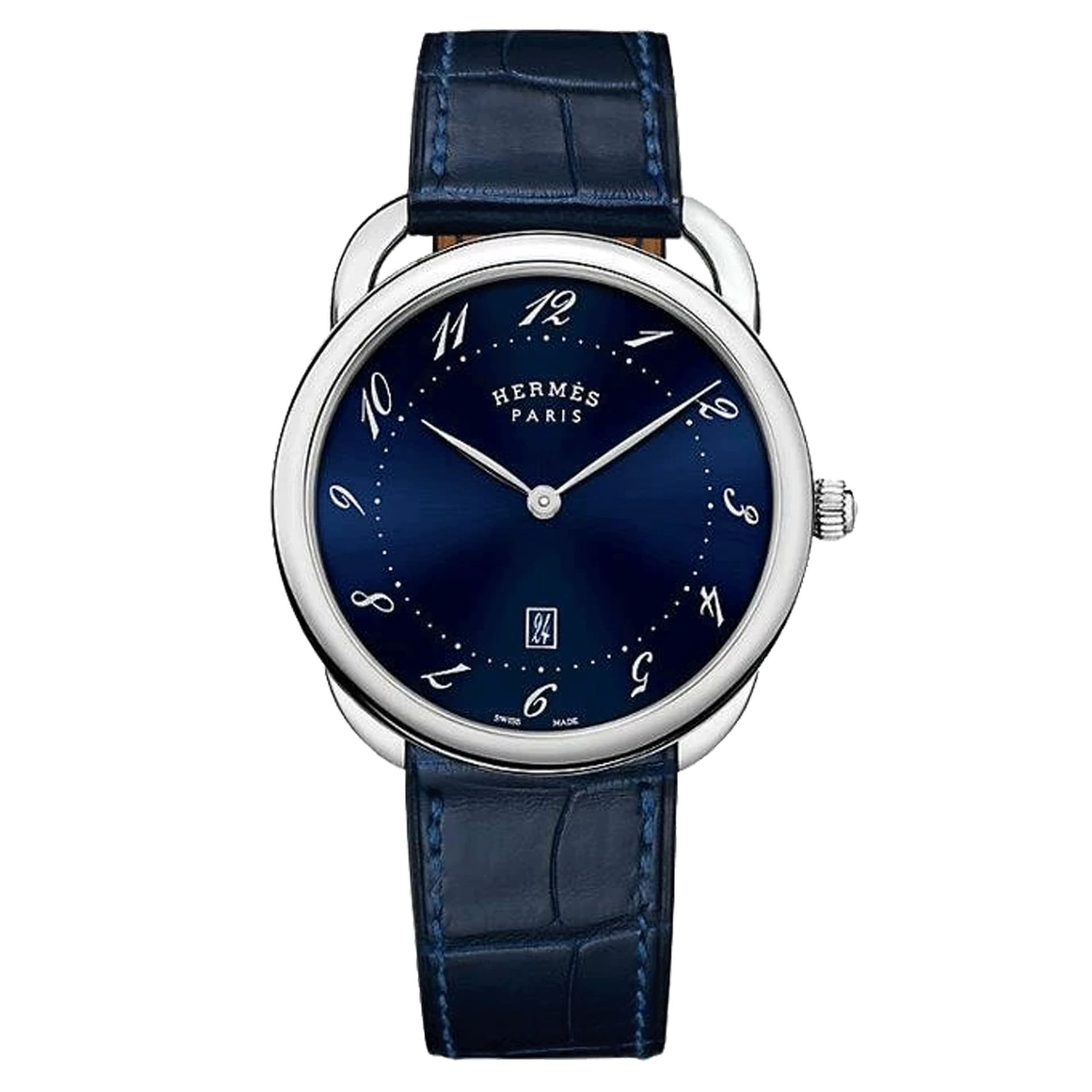 Hermès Montre HERMÈS Arceau Grand Modèle quartz cadran bleu bracelet cuir bleu 40 mm