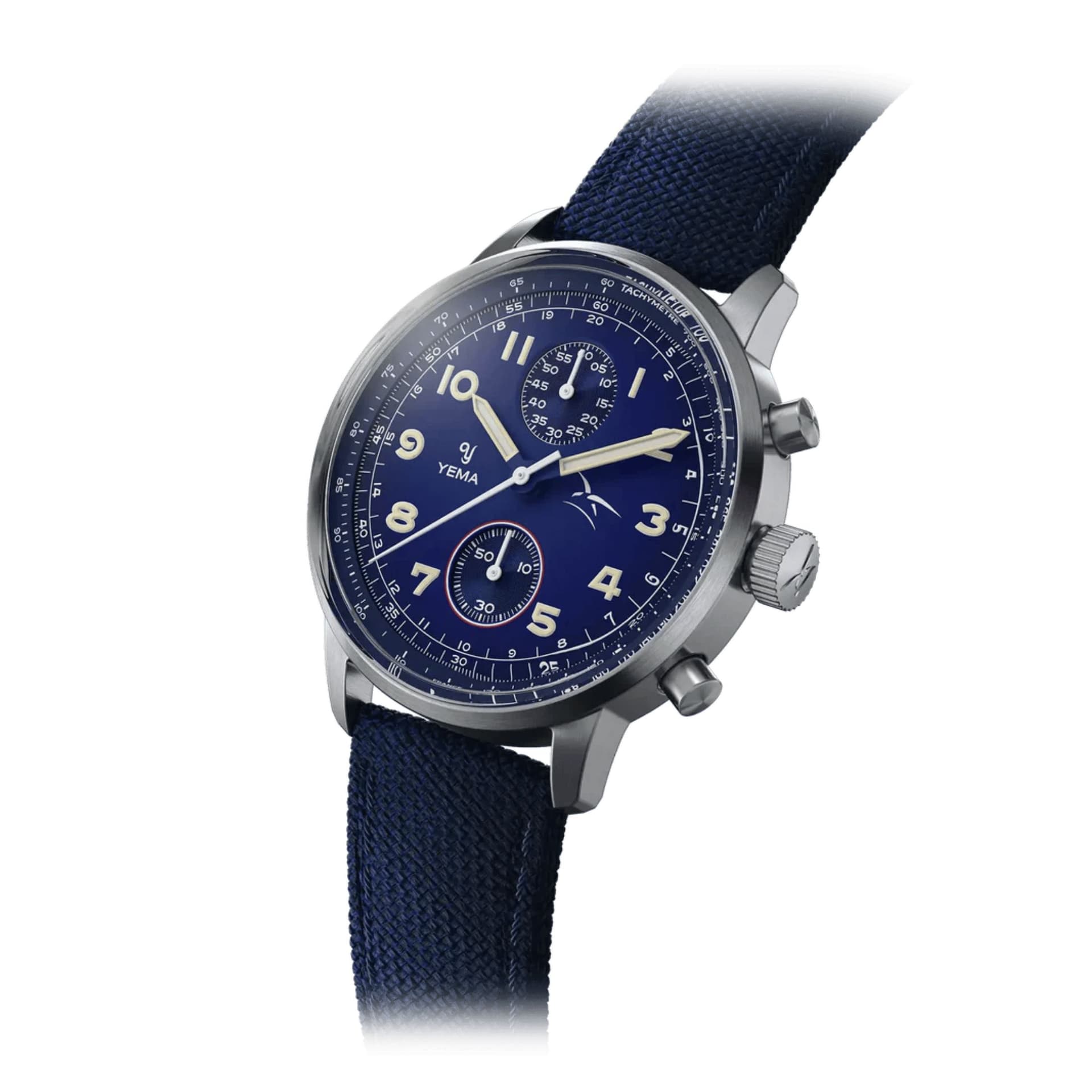 Yema Montre Yema Flygraf Bi-Compax AAE Meca-Quartz cadran bleu bracelet tissu bleu 40 mm