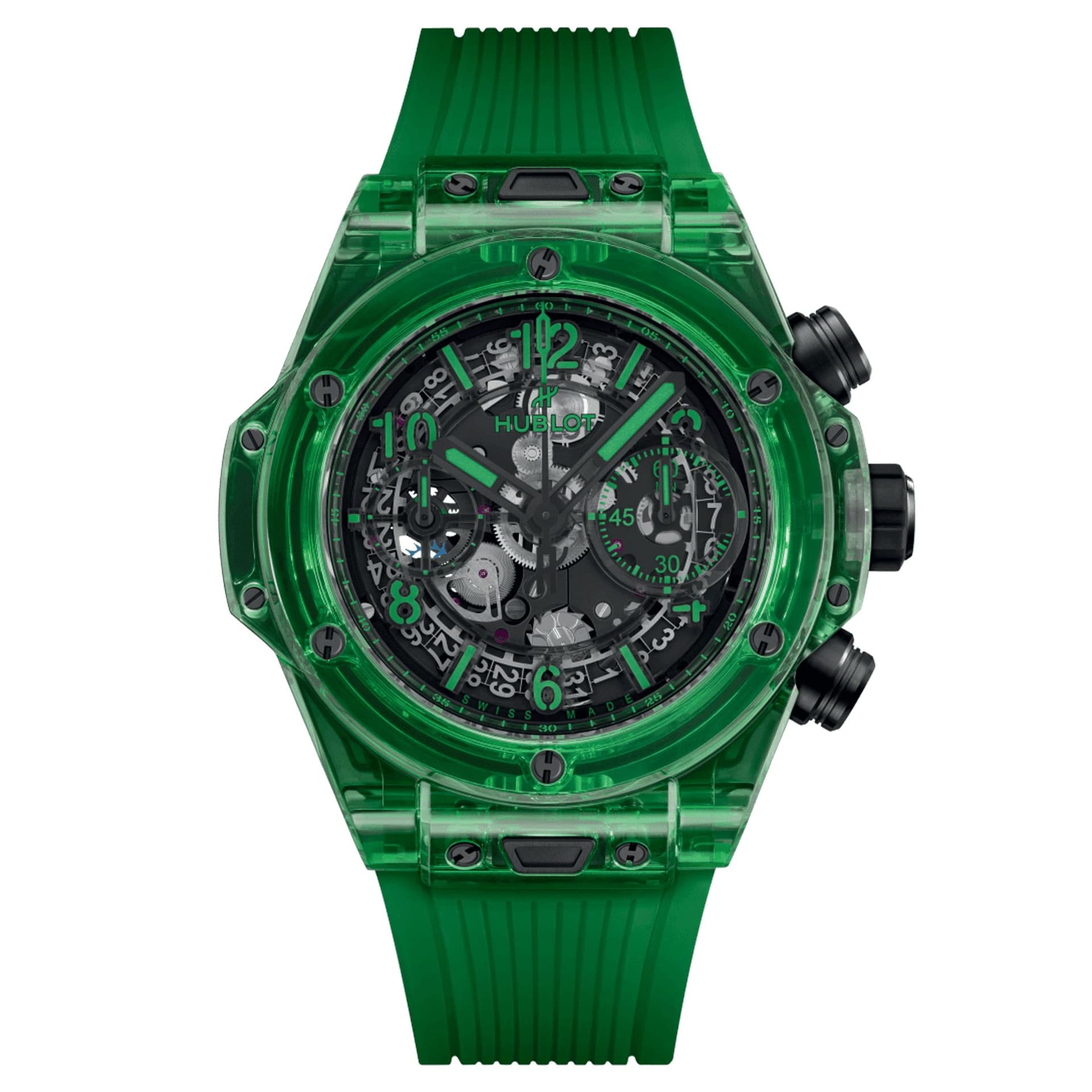 Hublot Montre Hublot Big Bang Unico Green SAXEM automatique cadran squelette bracelet caoutchouc vert 42 mm